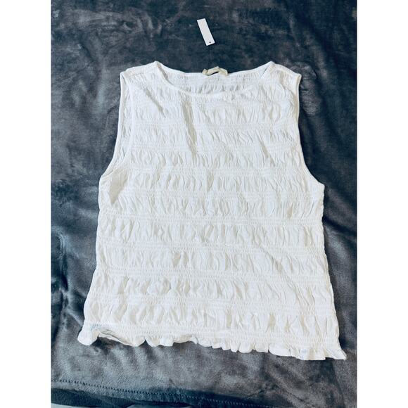 NWOT Madewell‎ Smocked Boatneck Tank Eyelet White Cotton Linen Causal - Picture 3 of 8